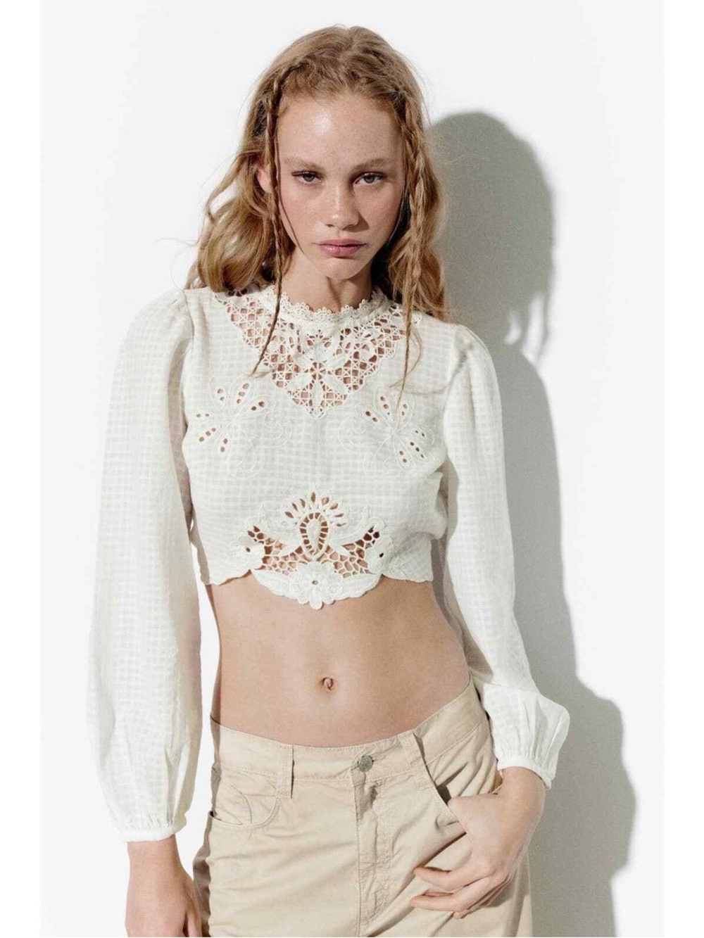 Zara embroidered white top